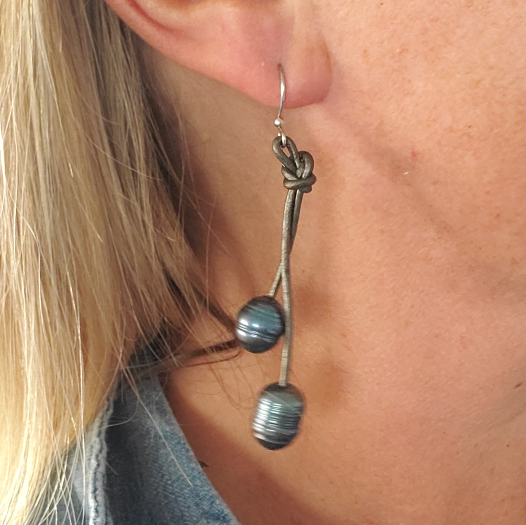 Devotionaluxe Purple Pearl Leather Earrings New!